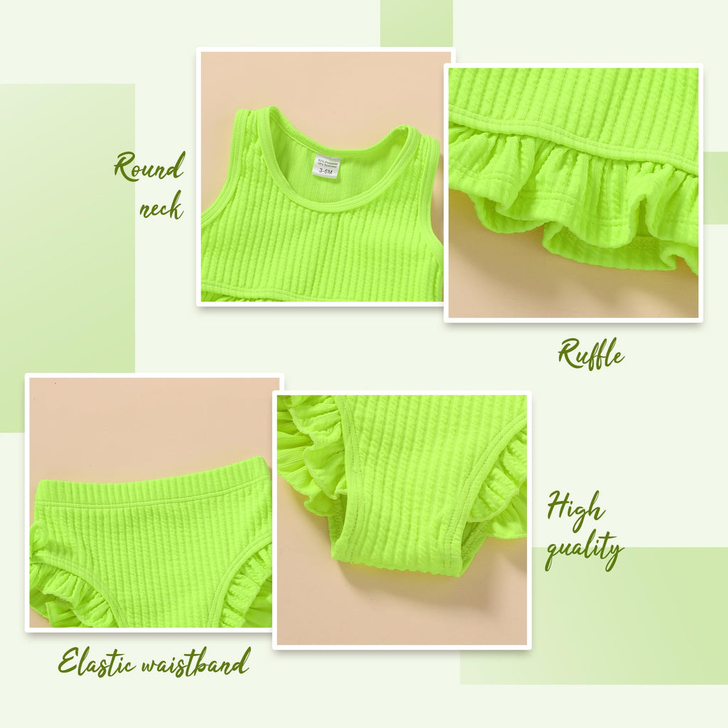 HAPPYMA Baby Swimsuit Toddler Girl Bathing Suit Summer Solid Color Bikini Set Beach Two Piece Swim Wear (Bright Yellow, 3-6 Months)