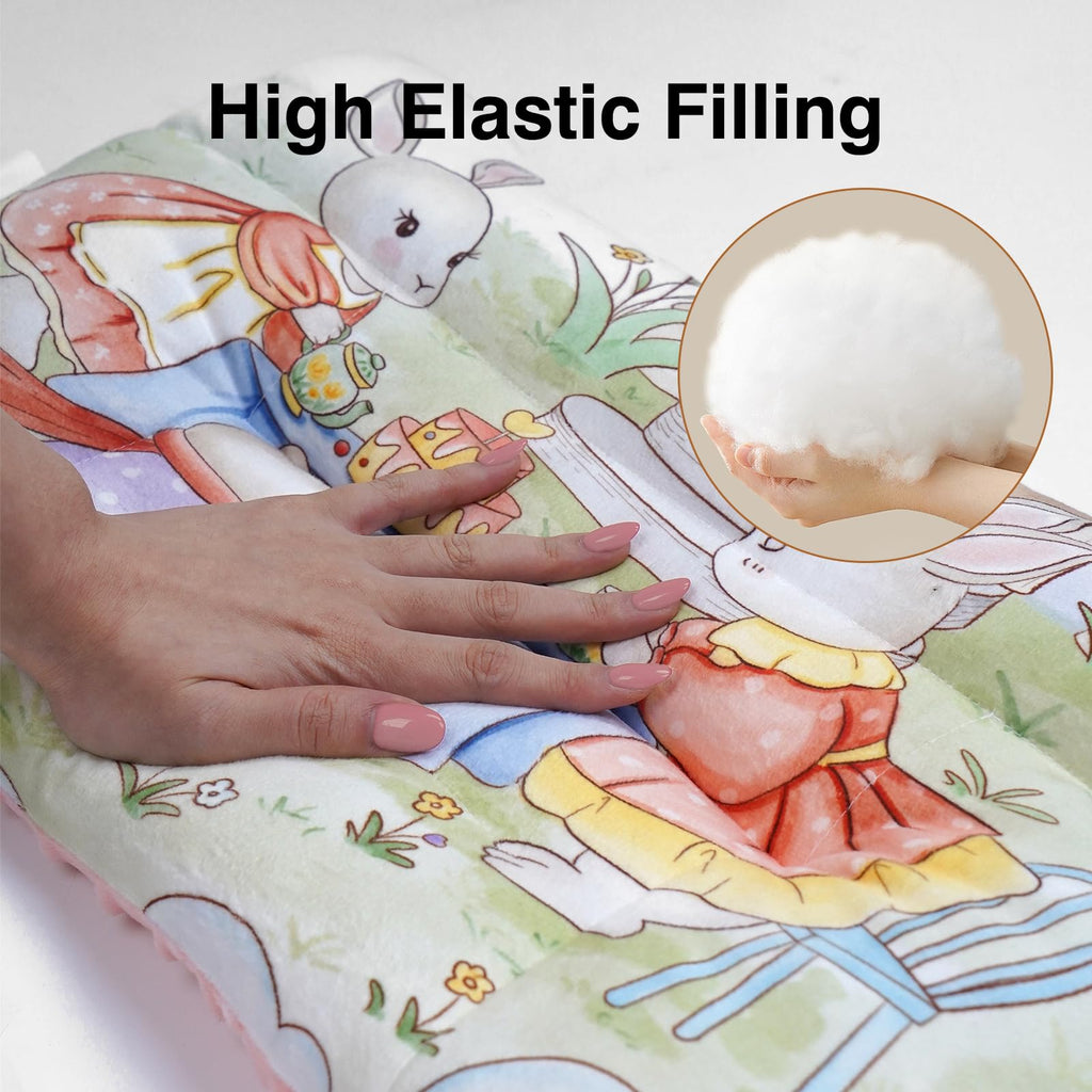 Reidio 1Pcs Toddler Pillow Double Sided Breathable Soft Cotton & Minky Dot Fabric Kids Pillow Cute Small Pillow Machine Washable (Blue Rabbit)