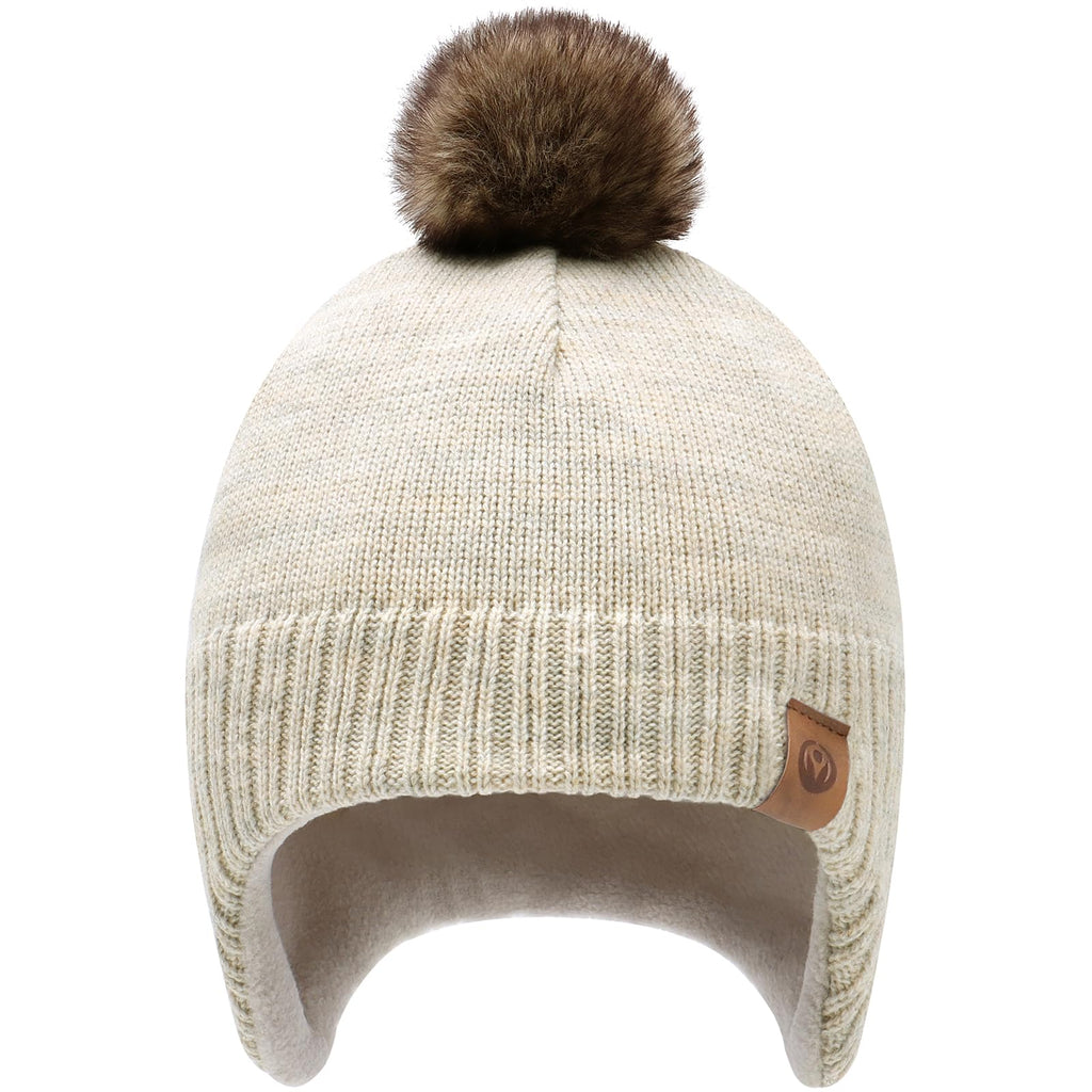 Duoyeree Kids Beanie Dinosaur Pom Pom Knit Winter Hat Fleece Lined for 1-7T