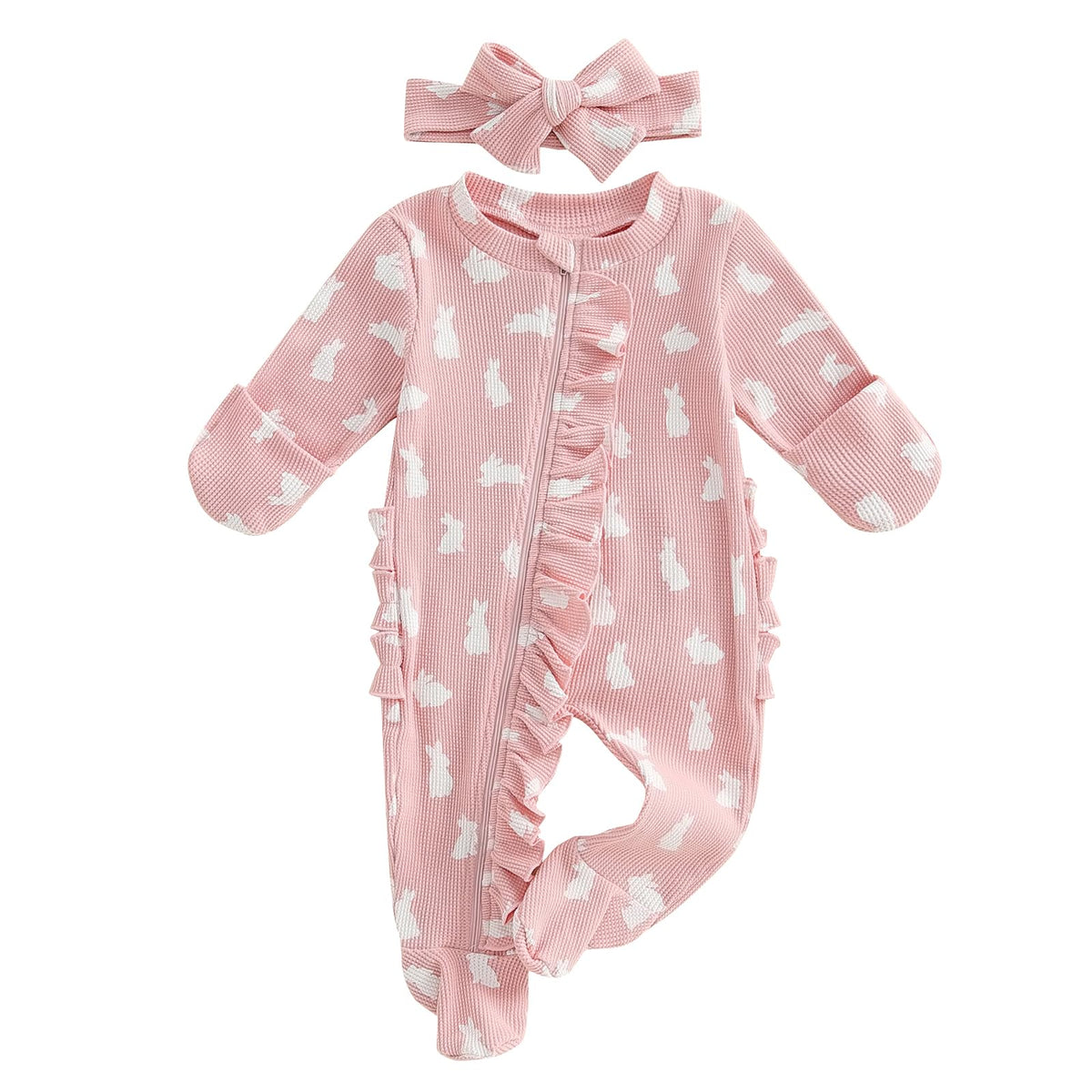 CIYCUIT Baby Girls Easter Bunny Footies Newborn Zip Up Onesie Romper Pink 0-3 Months