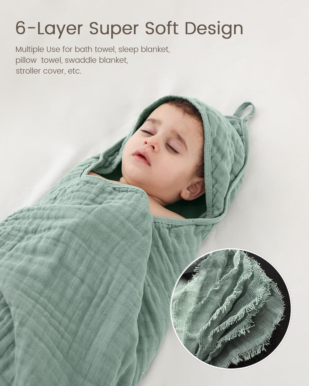 FAVERDIIY Hooded Baby Towels for Newborn, 35x35 Inch 2 Pack 100% Muslin Cotton Baby Bath Towel with Hood for Baby Toddler and Kids Baby Boy & Girl Towels, Dusty Pink+ Roman Green