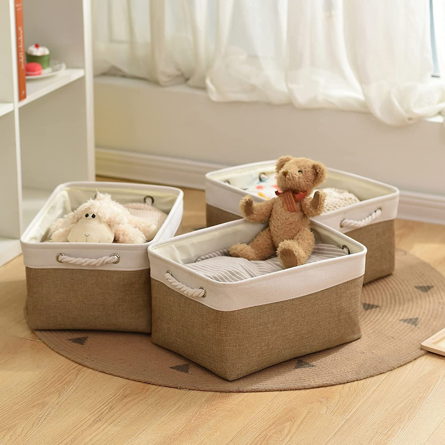 Sacyic Rectangular Fabric Storage Baskets for Organizing, Shelves, Decorative & Gift (White & Peru)