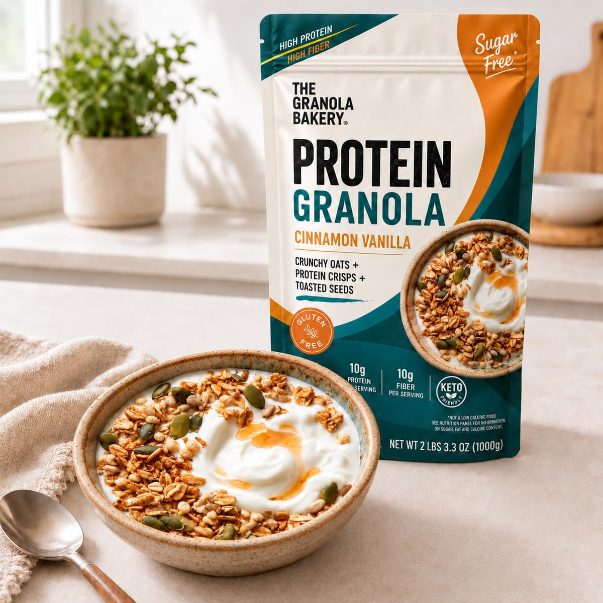 TGB Cinnamon Granola Cereal, 10g Protein, 10g Fiber, Sugar Free, 2.2lb Bag