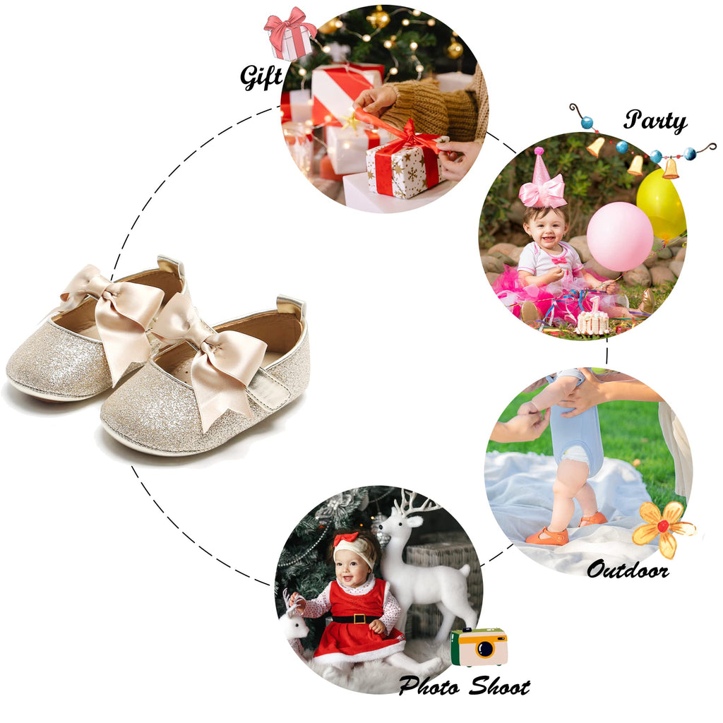 Soft Sole Leather Gold Baby Shoes - Infant Baby Walking Shoes Moccasinss Rubber Sole Crib Shoes(Gold,6-9 Months Infant)
