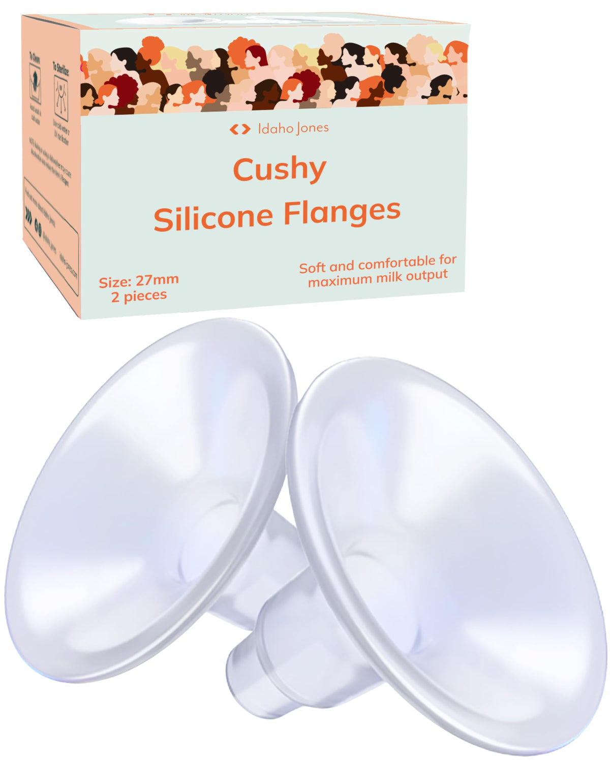 Cushy Silicone Breast Pump Flanges, Breast Shields - 30mm (2 Pack) - Replacement Pump Parts - IBCLC Recommended - Ideal for Elastic Nipples - Fits Medela, Lansinoh - Spectra, Motif Needs Adapter
