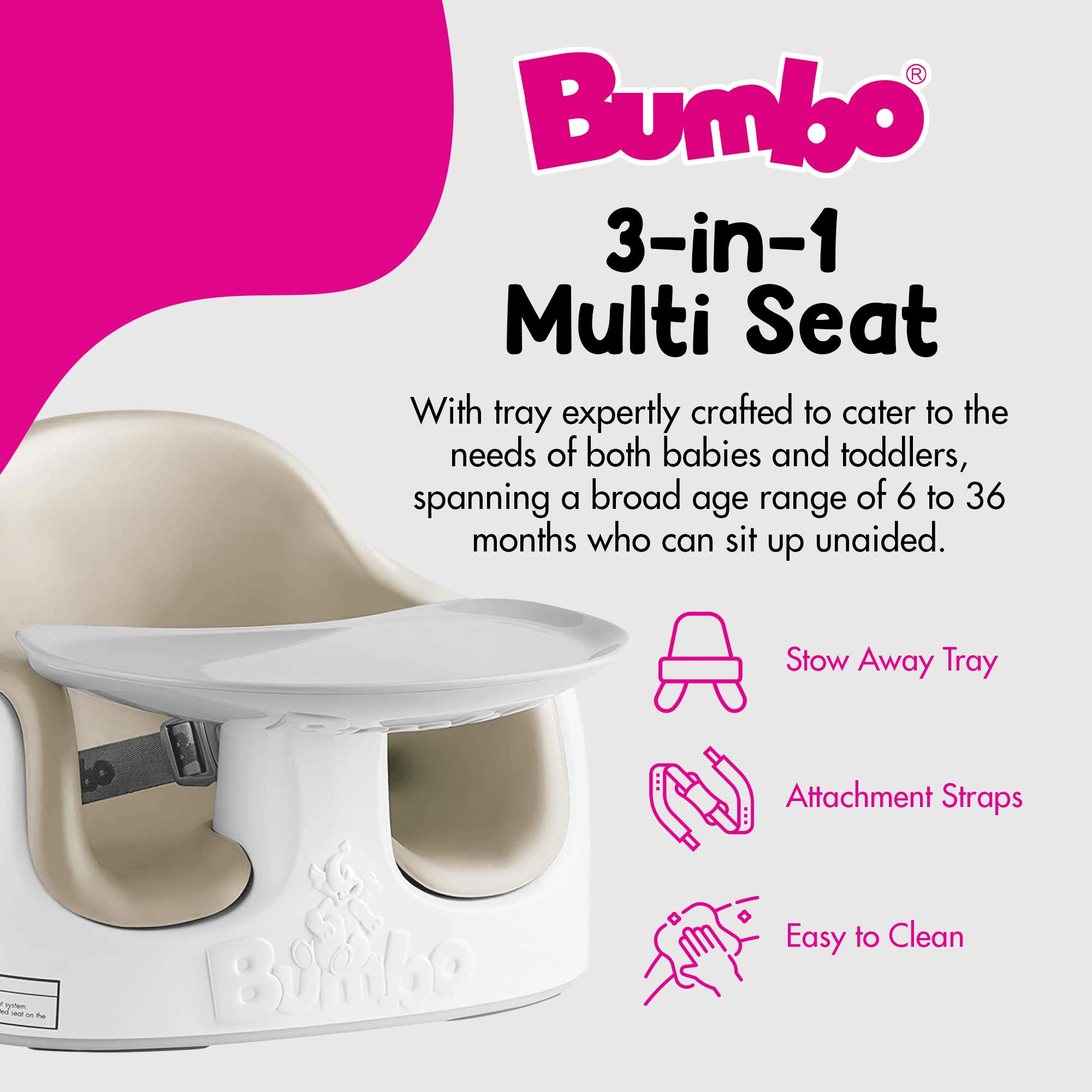 Bumbo 2 Pack 3-in-1 Multi-Seat for 6 to 36 Months, Travel Baby Feeding and Play Floor Seat, All-in-One Portable Booster with Tray & Toddler High Chair, Taupe