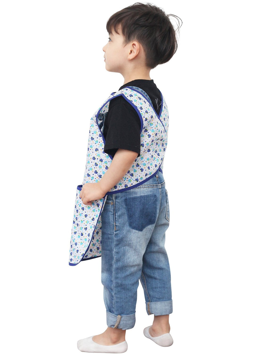 Plie Kids Painting Apron – Waterproof Art Smock for Toddlers & Preschoolers, Messy Play, Baking, Crafts, Cooking, Sensory Activities, Mealtime (Ages 1–10), Blue Strawberry (25-M)