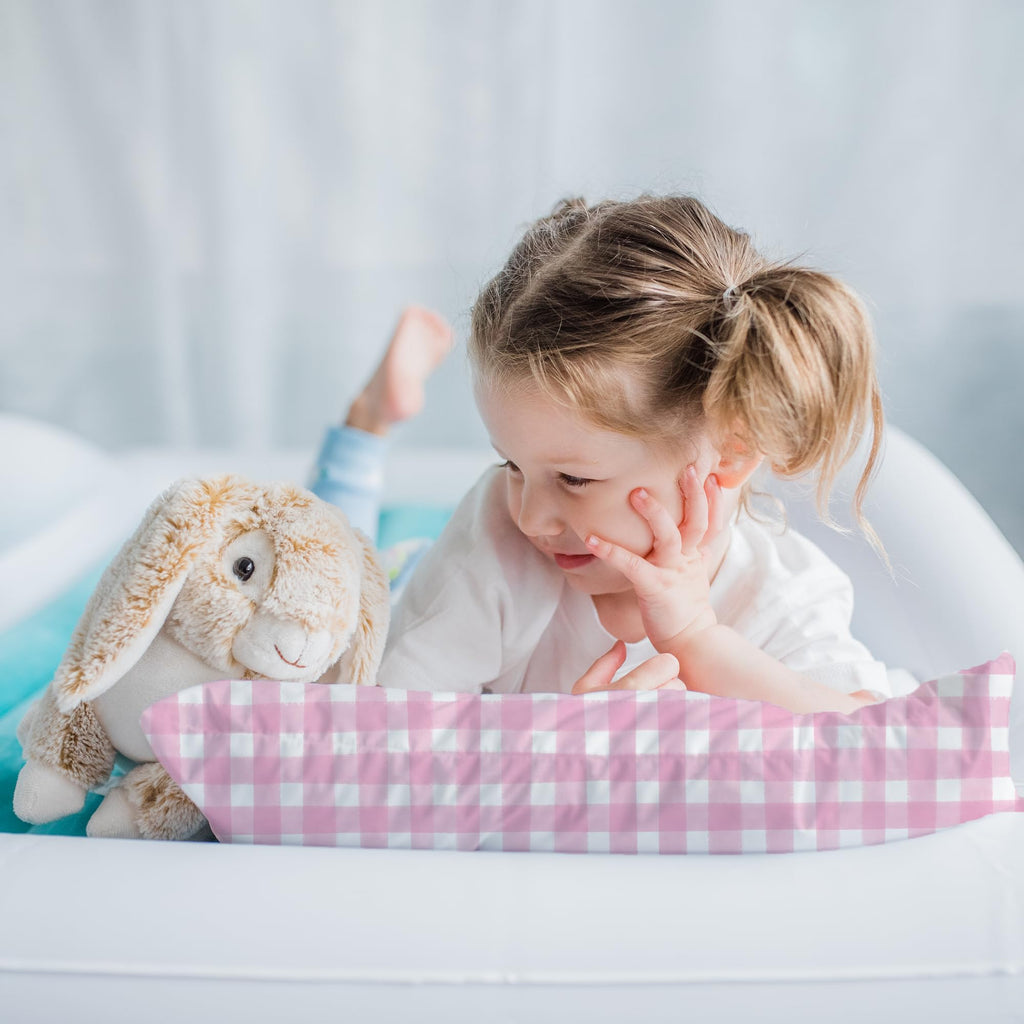 Little Sleepy Head Toddler Pillow with Cotton Pillowcase – 13x18 Kids Pillow for Ages 2–5 – Soft Hypoallergenic Toddler Bed Pillow for Travel, Daycare & Preschool – Envelope Pillowcase (Gingham Pink)