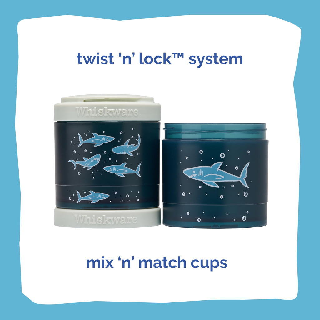 Whiskware Stackable Snack Containers for Kids and Toddlers, 3 Stackable Snack Cups for School or Travel, Sharks(Pack of 1)