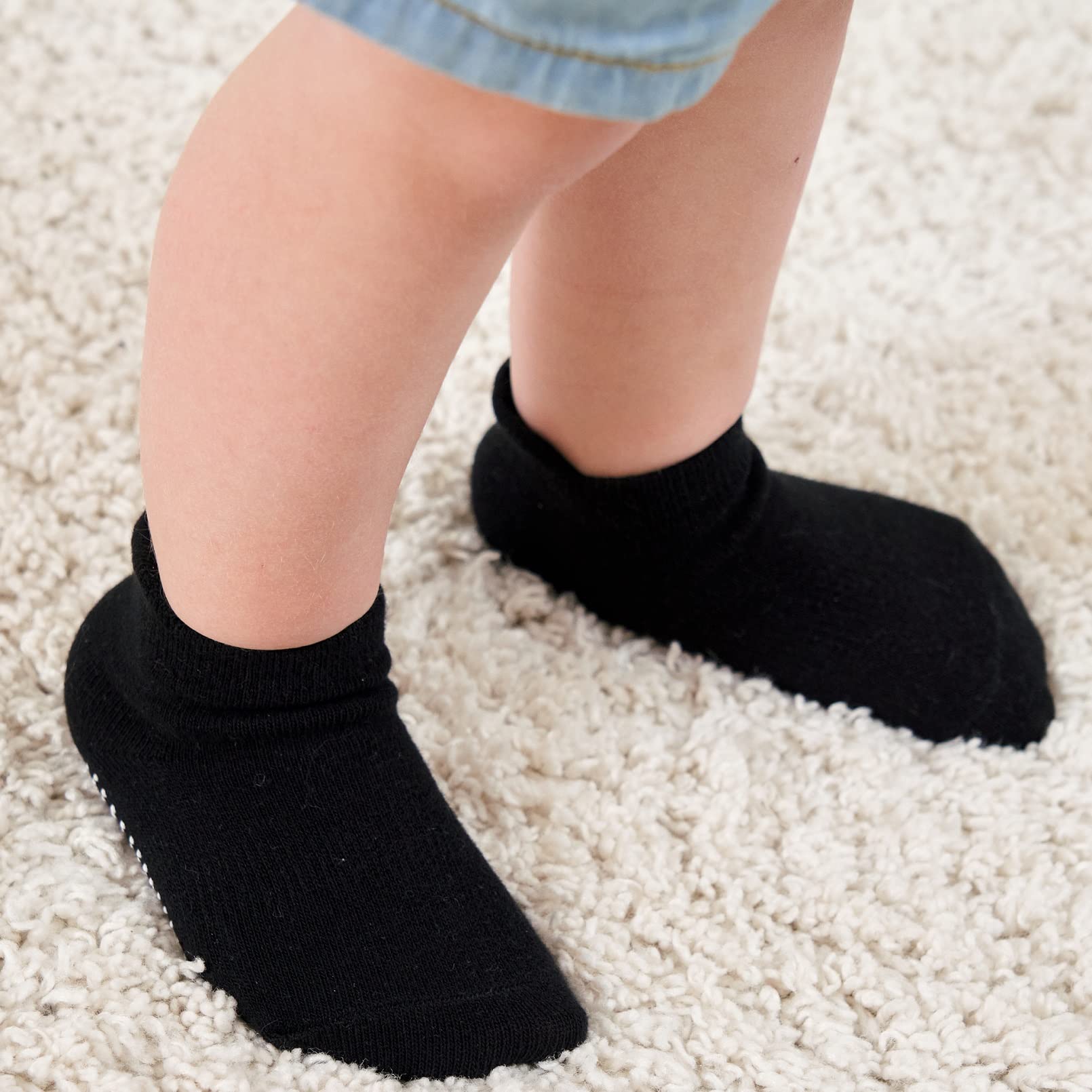 Zaples Baby Non Slip Grip Ankle Socks with Non Skid Soles for Infants Toddlers Kids Boys Girls, Black, 0-6 Months