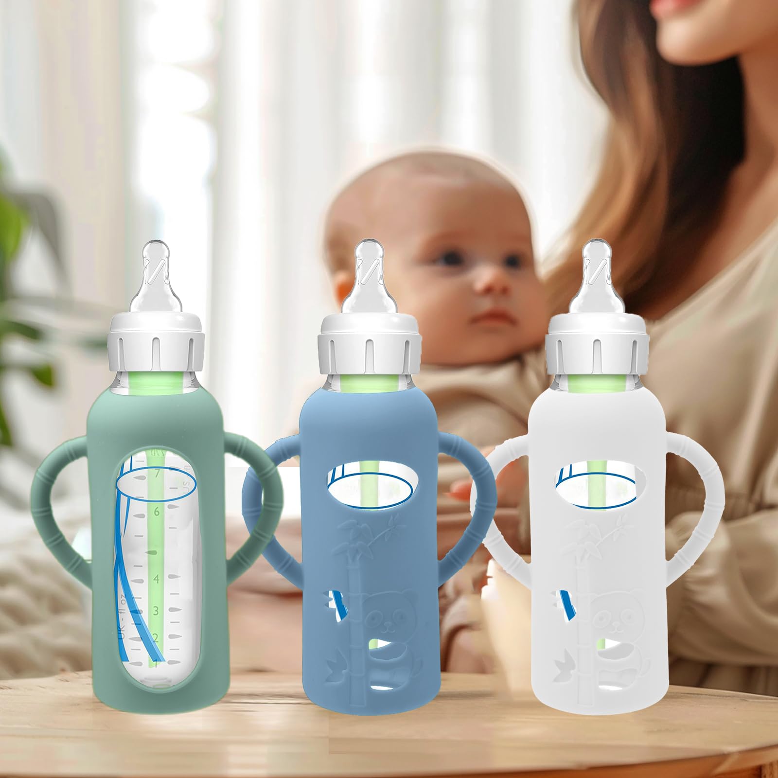BUSOHA 3 Pack Silicone Sleeves for Dr Brown Glass Narrow Baby Bottle
