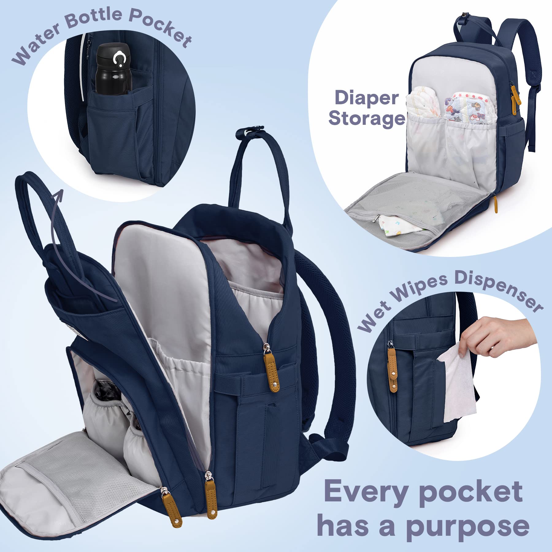 RUVALINO Baby Diaper Bag Backpack with Changing Pad, Peacock Blue