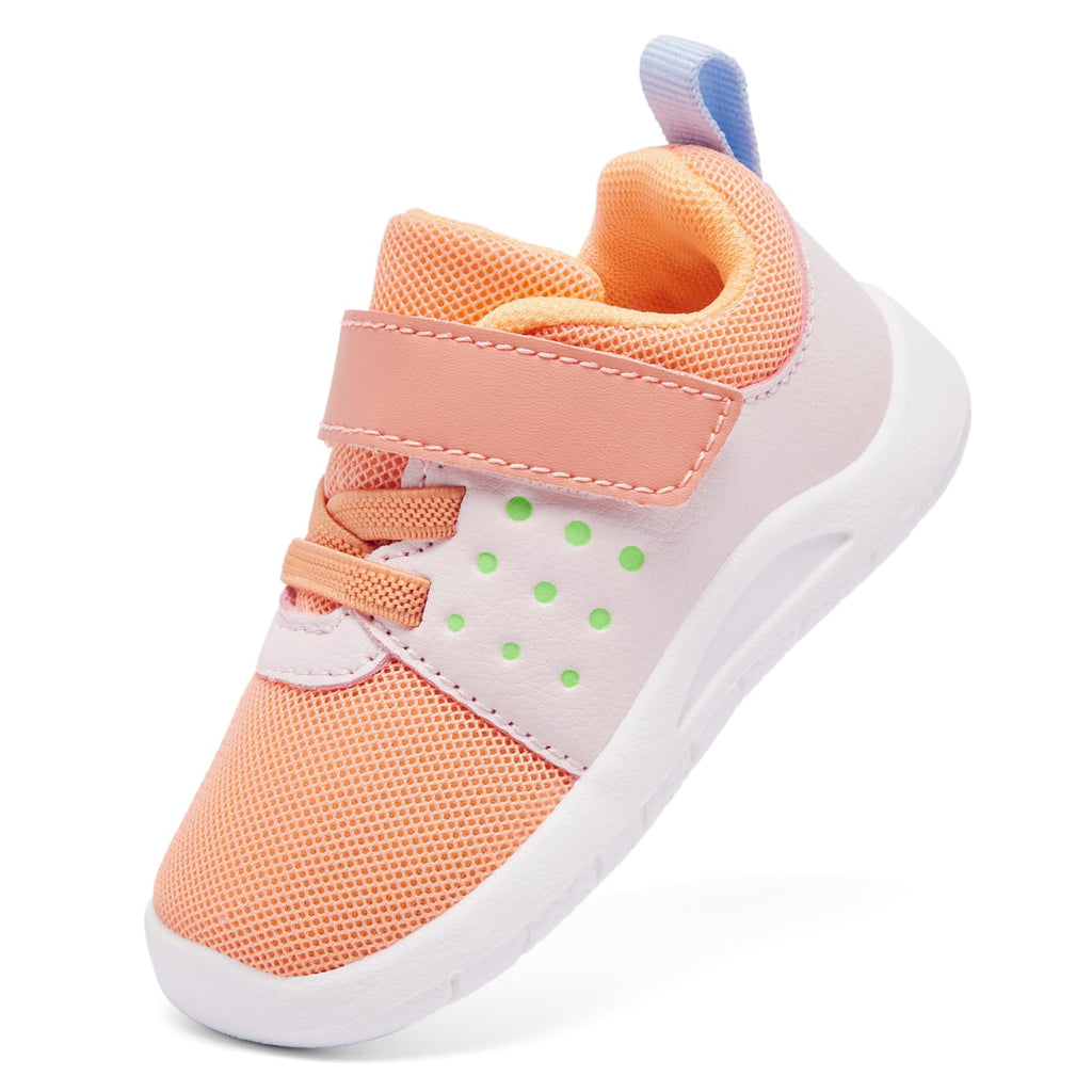 MORENDL Toddler Baby Shoes 0-4 Years Boy Girl Lightweight Breathable Non-Slip Sports Sneakers Running Walking Tennis Barefoot Shoes Orange 6-9Months