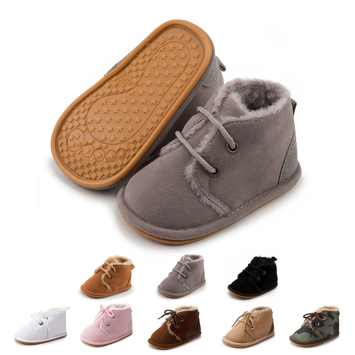 Zoolar Baby Unisex Warm Snow Boots Newborn Leather Fur Lace Up Ankle Anti-Slip Rubber Texture Sole Toddler Prewalker Winter Crib Shoes
