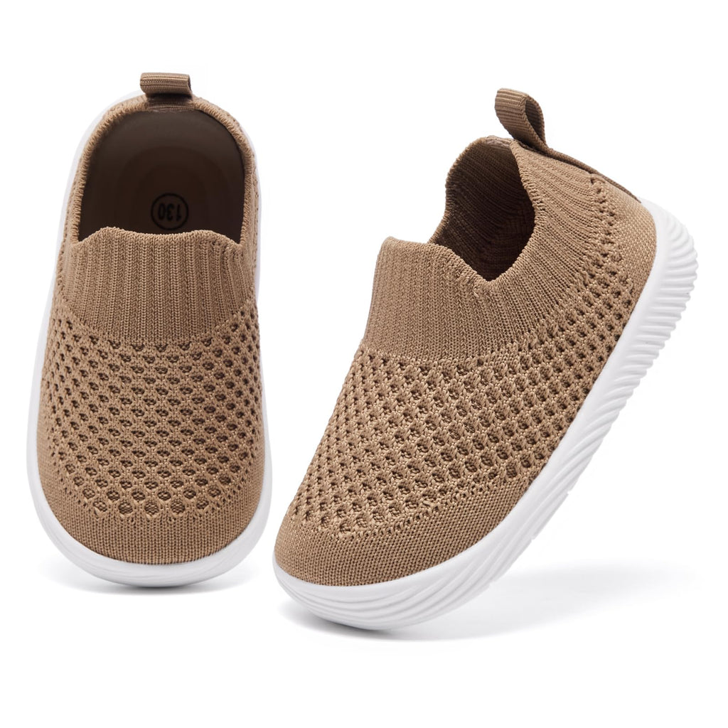 MORENDL Toddler Shoes Baby Walking Sock Shoes Non-Slip Breathable Boys & Girls Sneakers Infant Tennis Shoes Brown 18-24Months