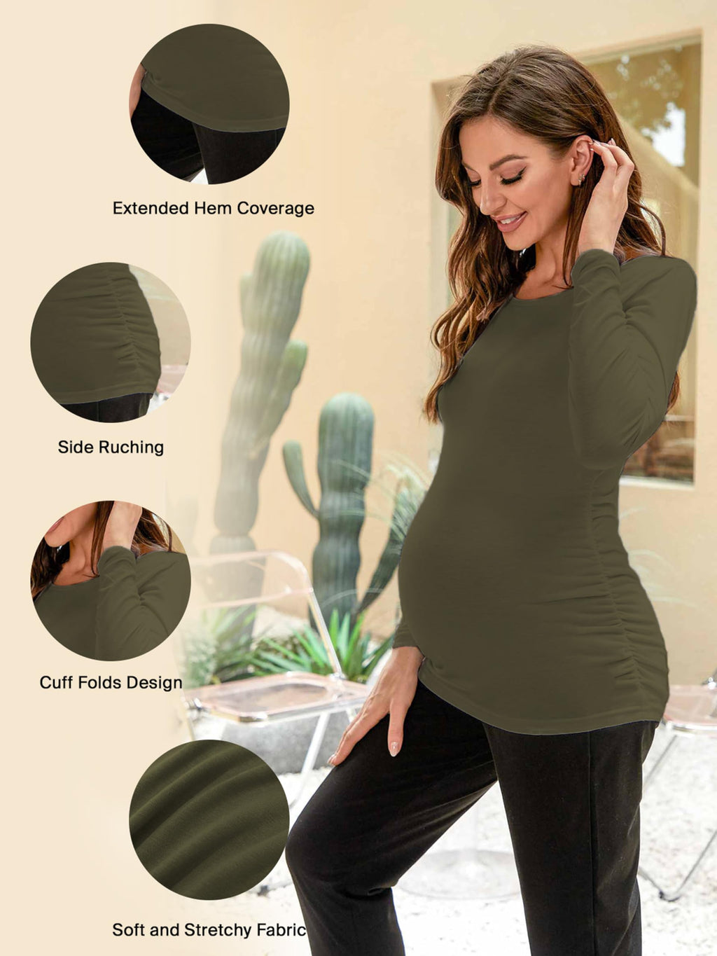 Ecavus Women's 3-Pack Maternity Shirts Long Sleeve Soft Stretchy Pregnancy Tops Side Ruched Casual Mama Clothes