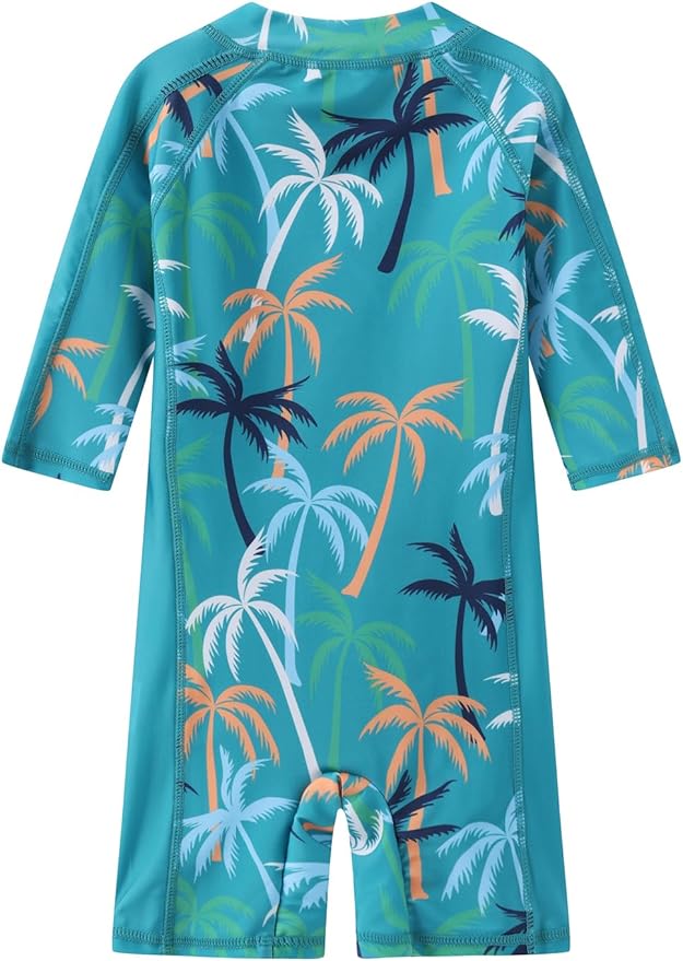 Toddler Baby Boys Swimsuit Rashguard One Piece Zipper Bathing Suit with Sun Hat Infant Swimwear Sunsuit UPF 50+