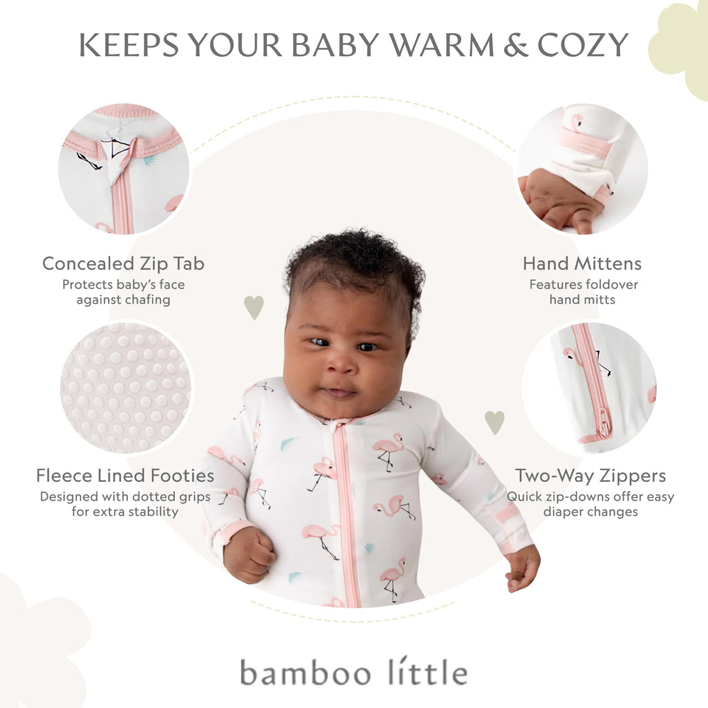 Bamboo Little Soft Baby Footie Pajamas, Baby Clothes, Newborn Sleepers, 95% Viscose and 5% Spandex, Flamingo, 18-24 Months