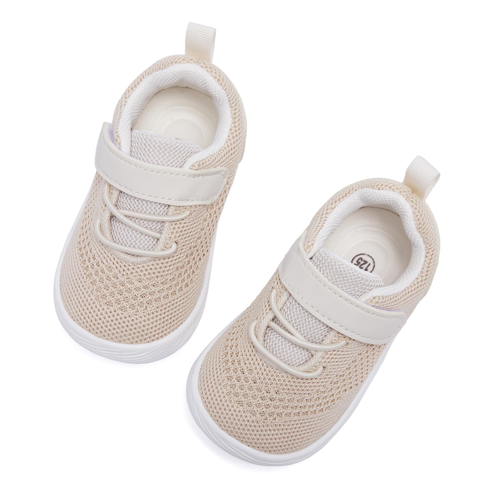 MORENDL Toddler Sneakers Baby Boys & Girls Barefoot Shoes Lightweight Breathable Walking Running Tennis Athletic Sport Shoes Khaki 6-9Months