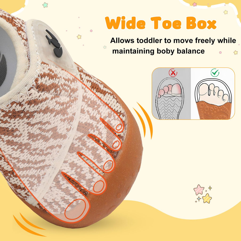 FEETCITY Wide Baby Shoes Boys Girls First Walker Shoes Infant Barefoot Sneakers Flexible Lightweight Dark Brown
