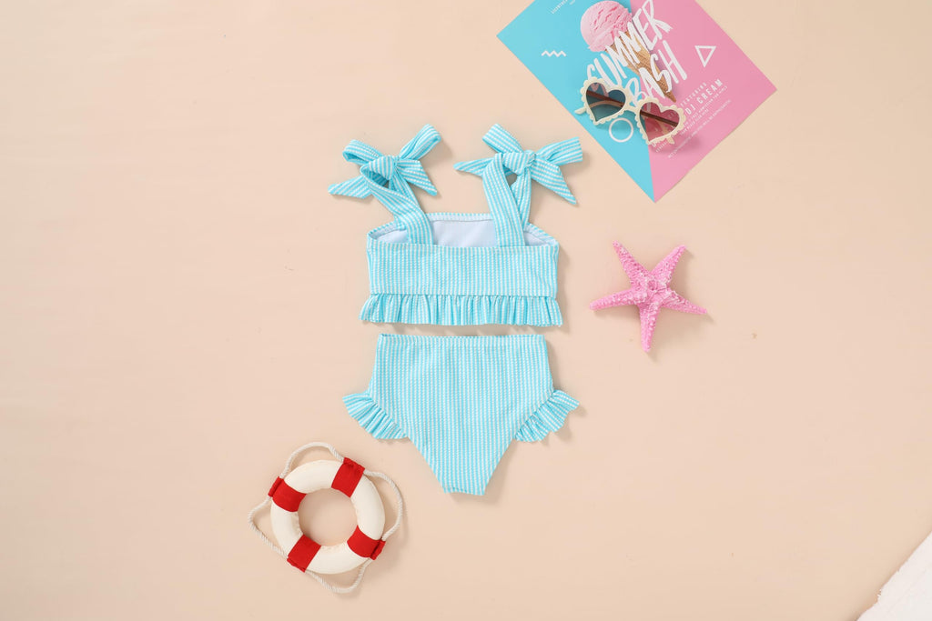 YOUNGER TREE Toddler Girls Two Pieces Swimsuit Color Block Stripe Swimwear Summer Beach Bathing Suit 18M-5T（Blue 18-24 Months）