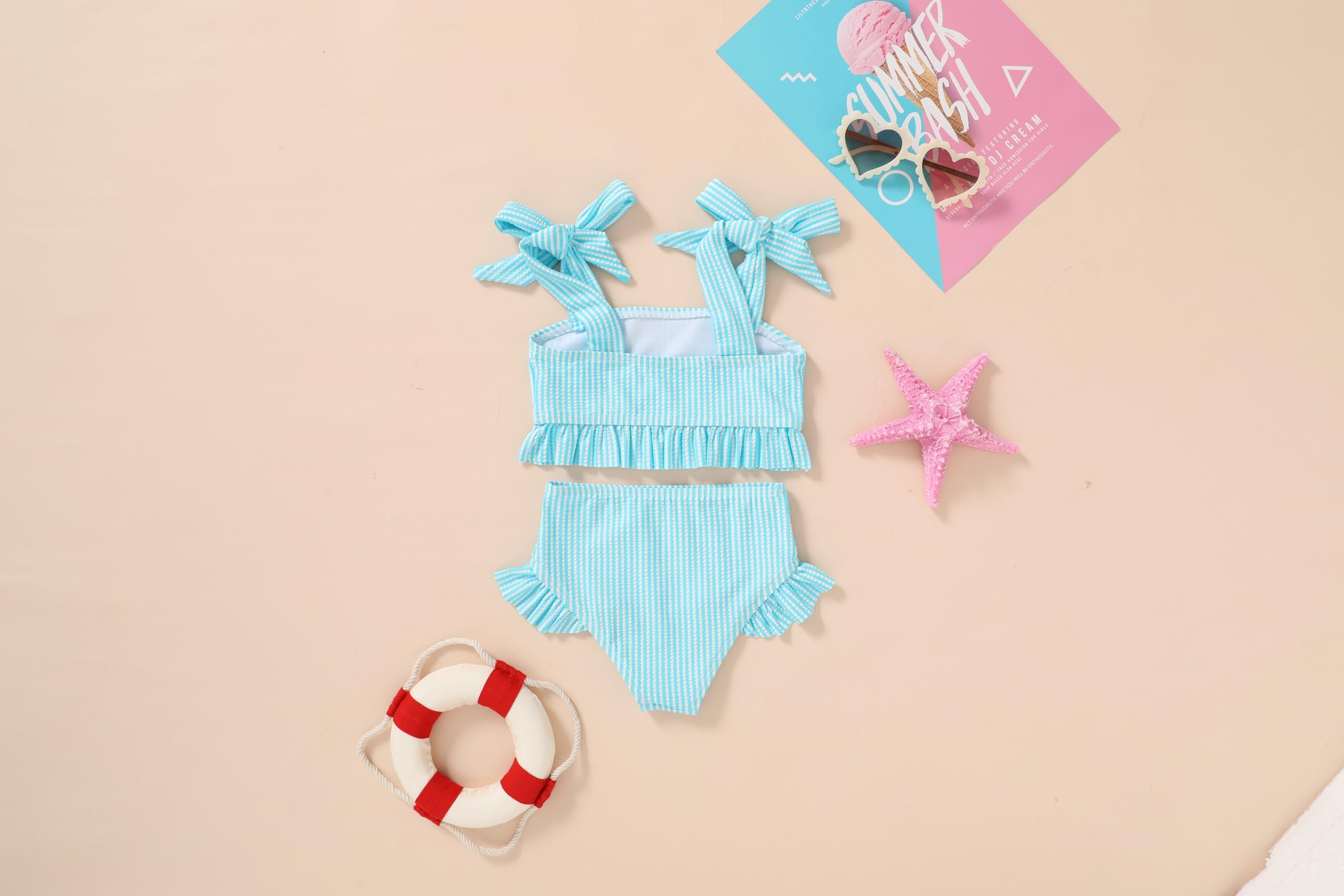 YOUNGER TREE Toddler Girls Two Pieces Swimsuit Color Block Stripe Swimwear Summer Beach Bathing Suit 18M-5T（Blue 18-24 Months）