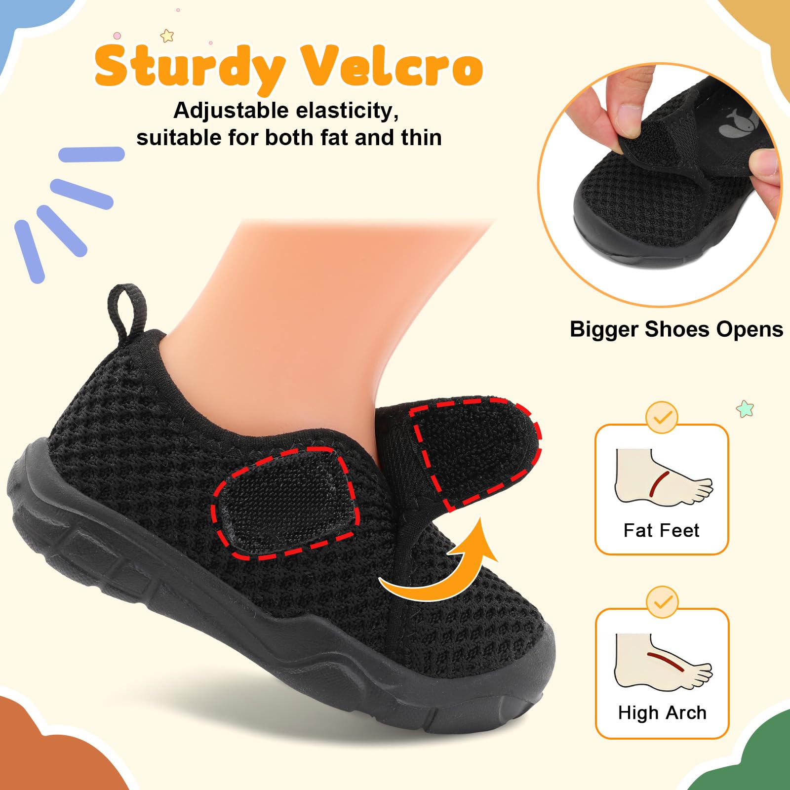 FEETCITY Baby Shoes Boys Girls First Walking Shoes Infant Sneakers Lightweight Slip On Shoe Black