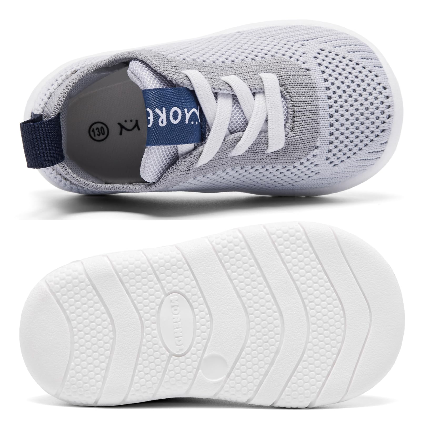 MORENDL Toddler Shoes Baby Walking Sock Shoes Infant Sneakers Boy Girl Barefoot Tennis Shoe Non-Slip Brethable Silver Grey 15-18 Months