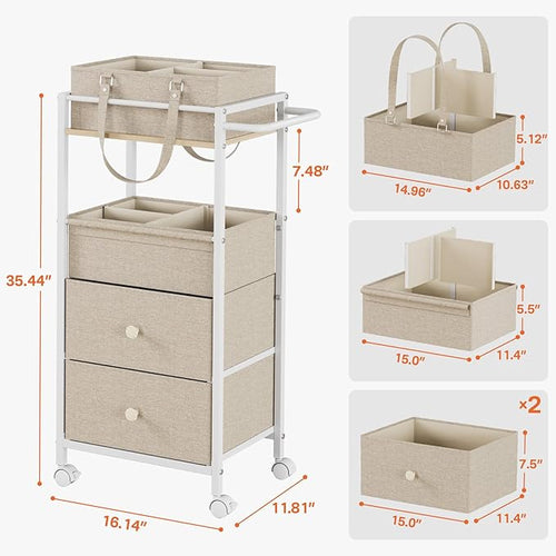 3In1 Modanais Baby Diaper Caddy Organizer Cart with Drawers, Off White