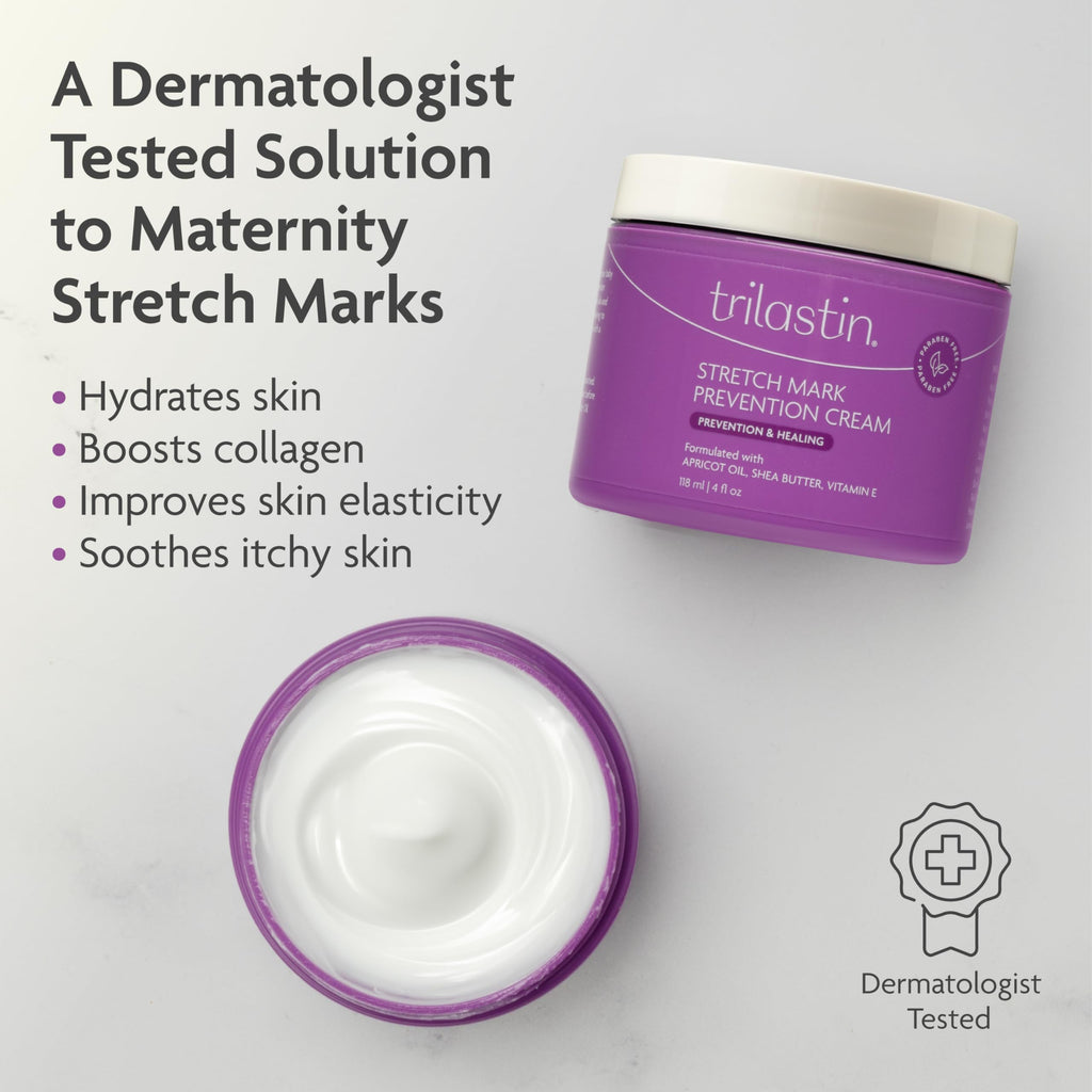 TriLASTIN Stretch Mark Cream for Pregnancy – Hydrating Belly Cream for Pregnant Women- Shea Butter & Vitamin E, Paraben Free, No Added Fragrances - Maternity Body Lotion – 4 oz, 2 Pack
