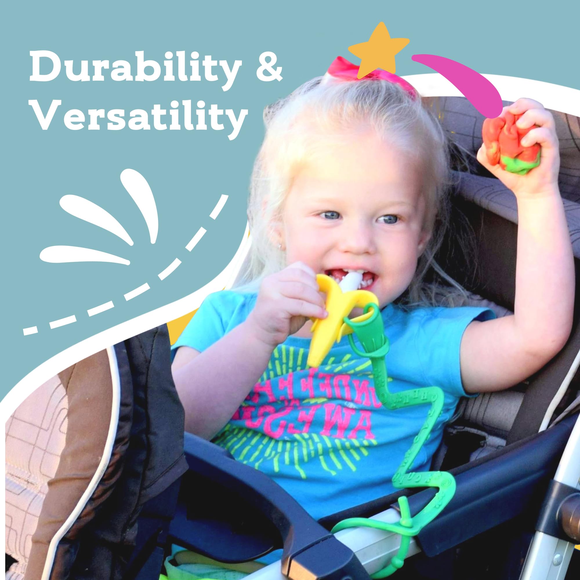 Brilli Baby Cup Catcher Patented Safety Tether Strap, Attach Sippy Cups, Bottles, Pacifiers & More to Stroller, High Chair, Car Seat, Made in USA, Food Grade, Dishwasher Safe, Aqua/Navy