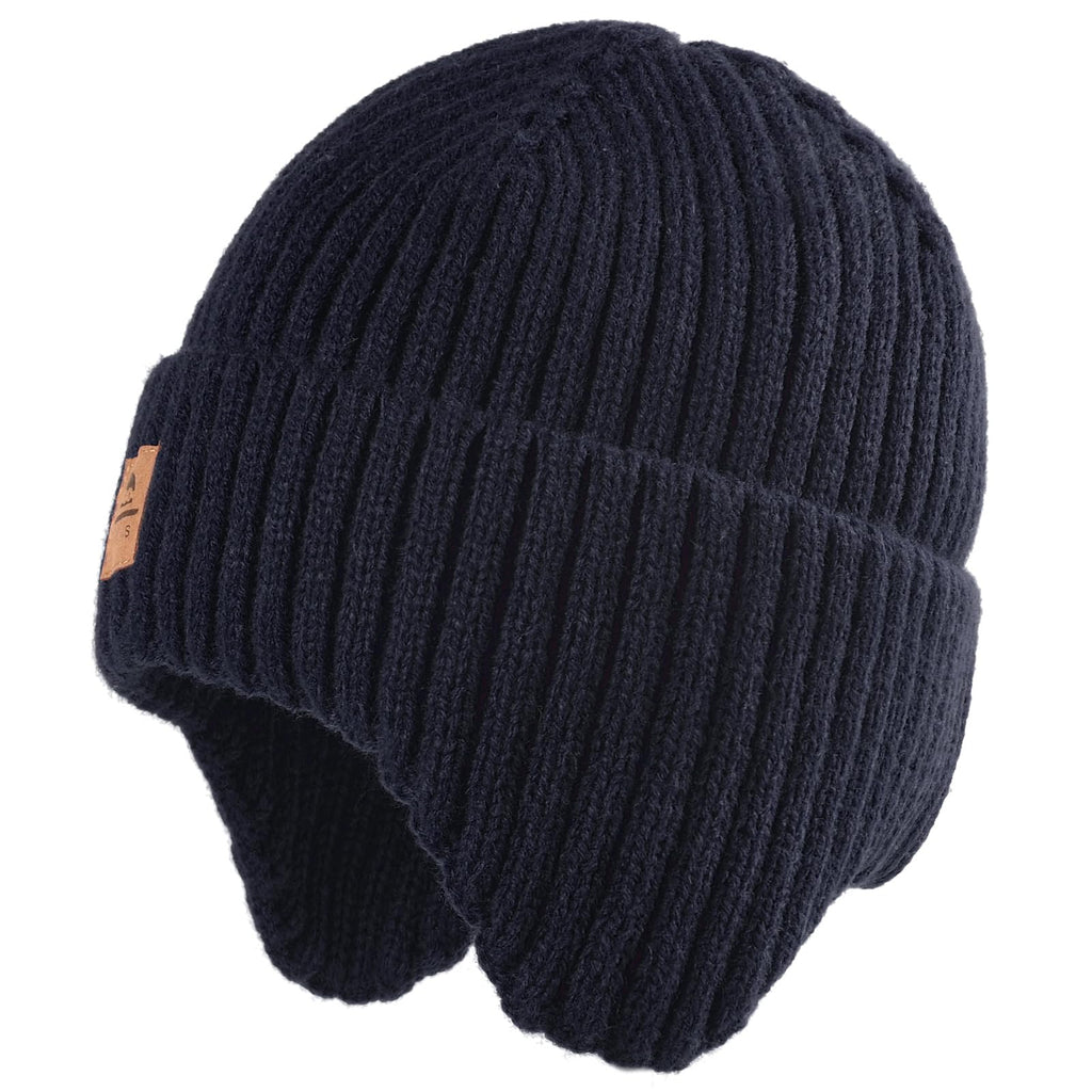 Baby Beanie Fleece Lined Toddler Winter Hat with Ear Flaps Little Girls Boys Warm Hats Cute Beanies for Kids Navy