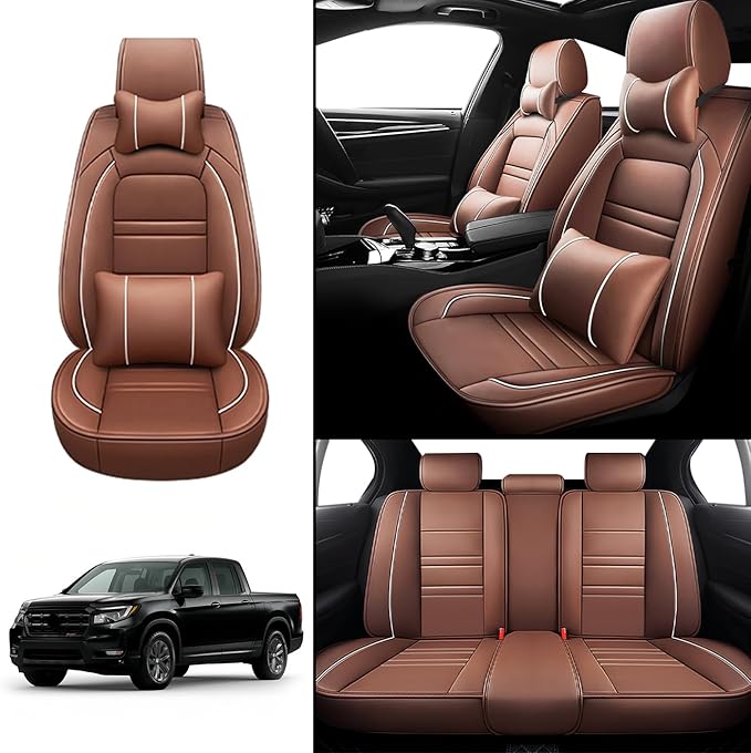 Car Seat Covers for Honda Ridgeline 2006-2025 | 5-Seats Seat Covers, Waterproof Seat Protectors, Automotive Seat Covers (Full Set with Pillow,Coffee)