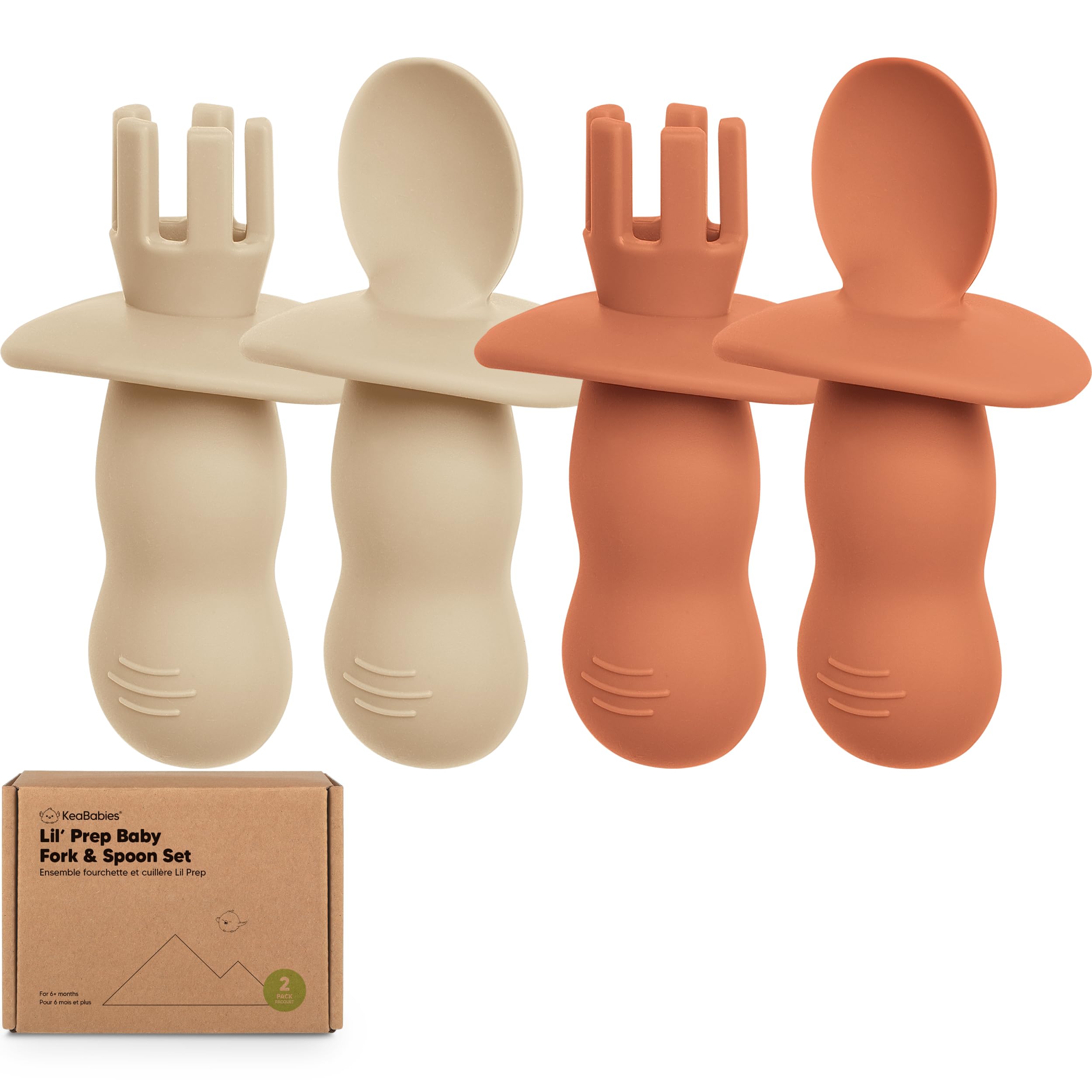 KeaBabies 4-Pack Silicone Baby Spoons and Forks Set BPA-Free (Terracotta)