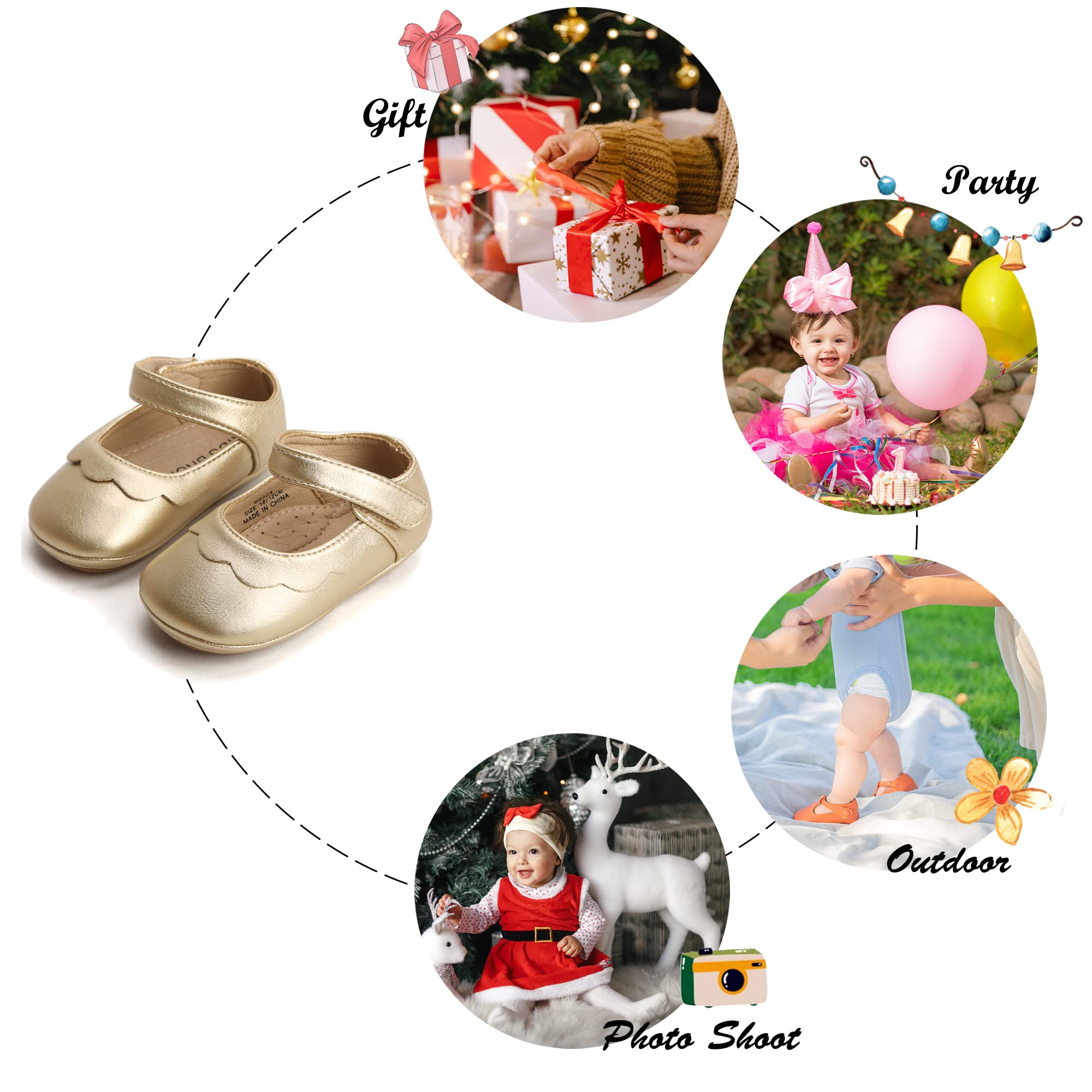 Felix & Flora Gold Baby Shoes Girl 12-18 Months - Infant Baby Walking Shoes Moccasinss Rubber Sole Crib Shoes(Gold,12-18 Months)