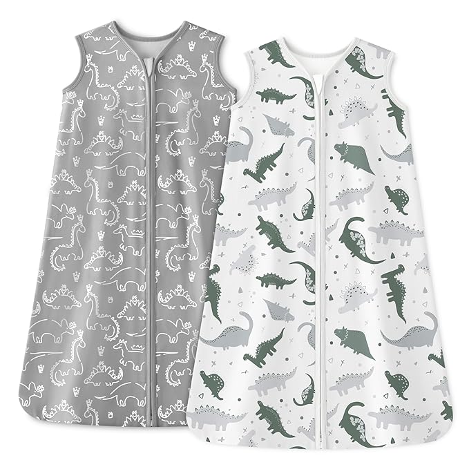 Baby Sleep Sack 12-18 Months 1.0 Tog Baby Wearable Blanket 100% Cotton Sleeping Sack with 2-Way Zipper for Toddler Infant Gray White Dinosaur