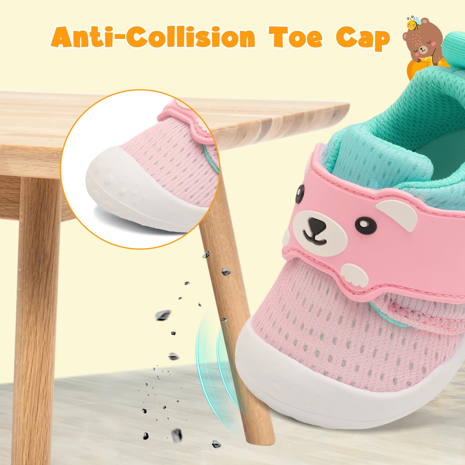 FEETCITY Baby Walking Shoes Baby Sneakers Wide Infant Shoes Breathable Infant Slip On Shoe Newborn Crib Shoe 2-2.5 Years Pink Green