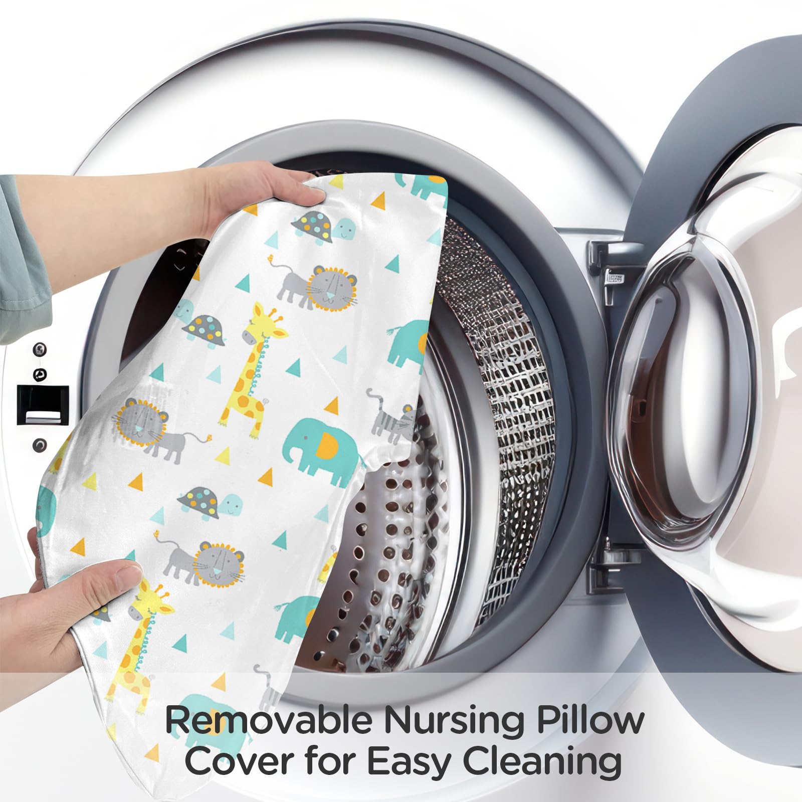 Little Grape Land Nursing Pillow for Infants, Breastfeeding Pillows, Baby Pillow for Nursing, Bottle Feeding with Machine Washable Cover & Breathable Filling (Woodland)