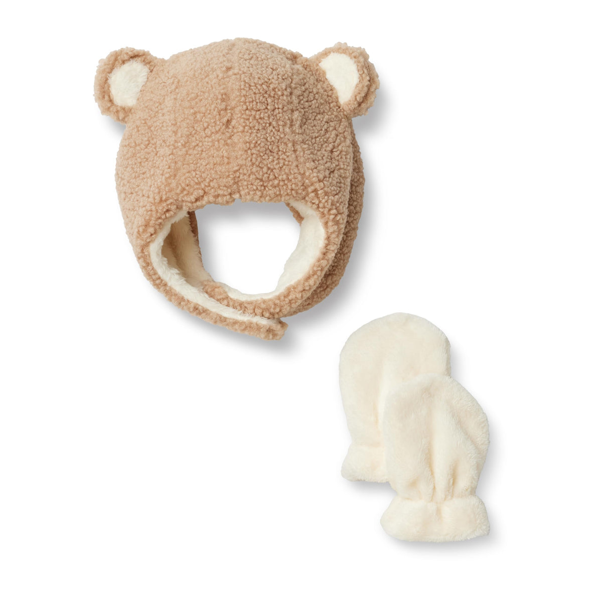 x Sofia Grainge Unisex Babies' Warm Plush Faux Fur Hat and Mittens Set with 3D Bear Ears, Light Camel, 3-6 Months