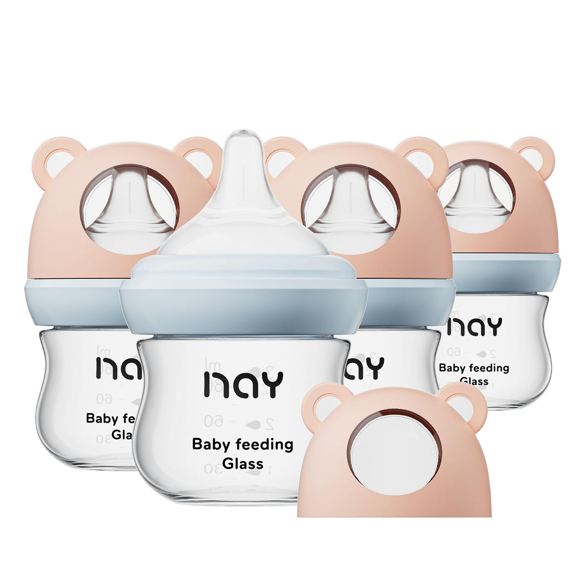 yanyoyo Natural Glass Baby Bottle for Breastfeeding Babies, 3oz Newborn Anti-Colic Baby Bottle with Slow Flow Nipples (SS), Clear, Wide Neck, 2 Pack, 0 Months+
