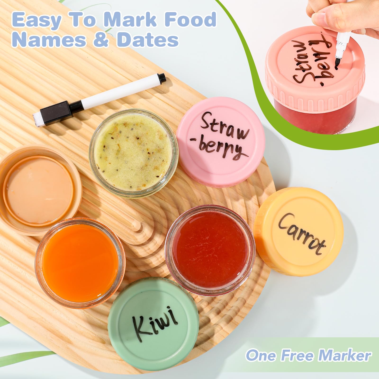 RowinsyDD 16 Pack Baby Food Containers, 4 oz Glass Baby Food Jars with Lids