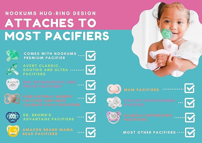 Nookums Paci-Plushies Shakies - Pacifier Holder with Built in Rattle (2 in 1)- Adapts to Name Brand Pacifiers, Suitable for All Ages, Plush Toy Includes Detachable Pacifier (Baby Bear - Pink)