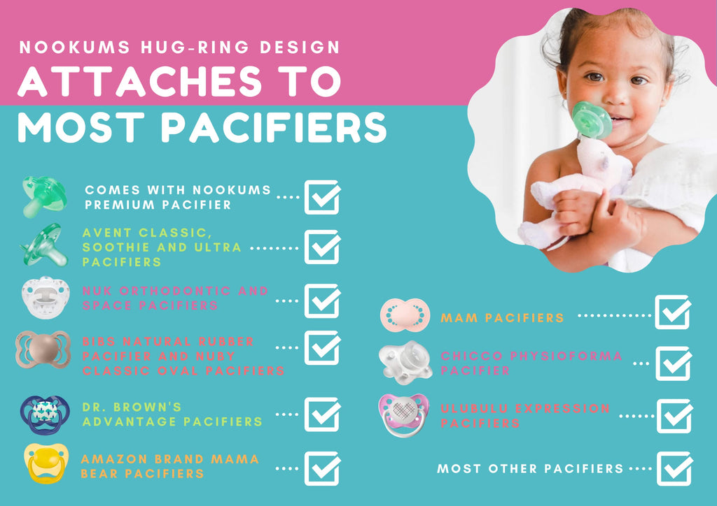 Nookums Paci-Plushies Shakies - Pacifier Holder with Built in Rattle (2 in 1)- Adapts to Name Brand Pacifiers, Suitable for All Ages, Plush Toy Includes Detachable Pacifier (Pig)