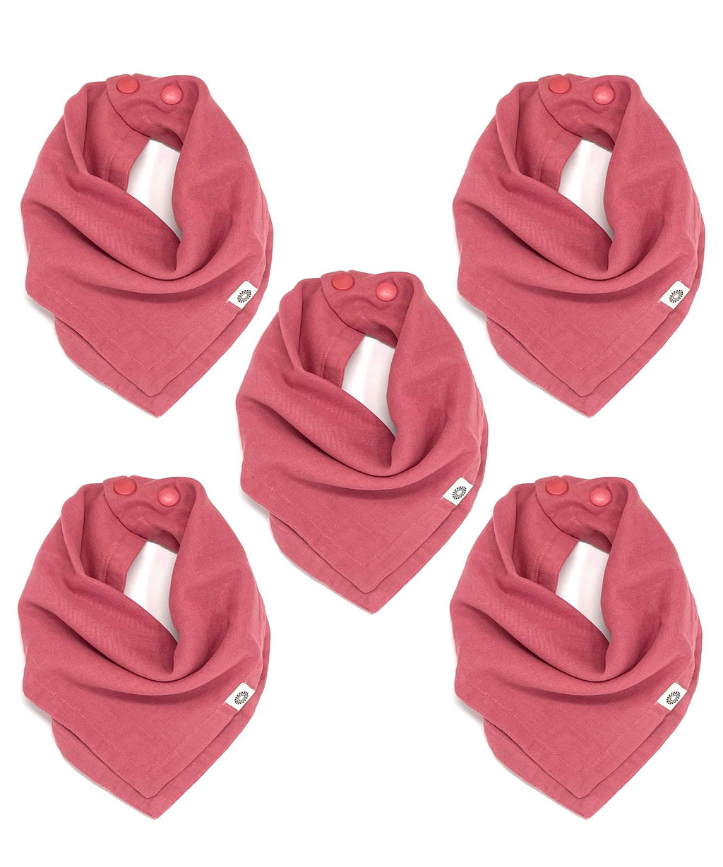 Kishu Baby Indi Organic Baby Bandana Bibs – Fairtrade 4-Way Reversible Drool Bibs for Boys & Girls – Unisex (Set of 5) (Dusty Rose)