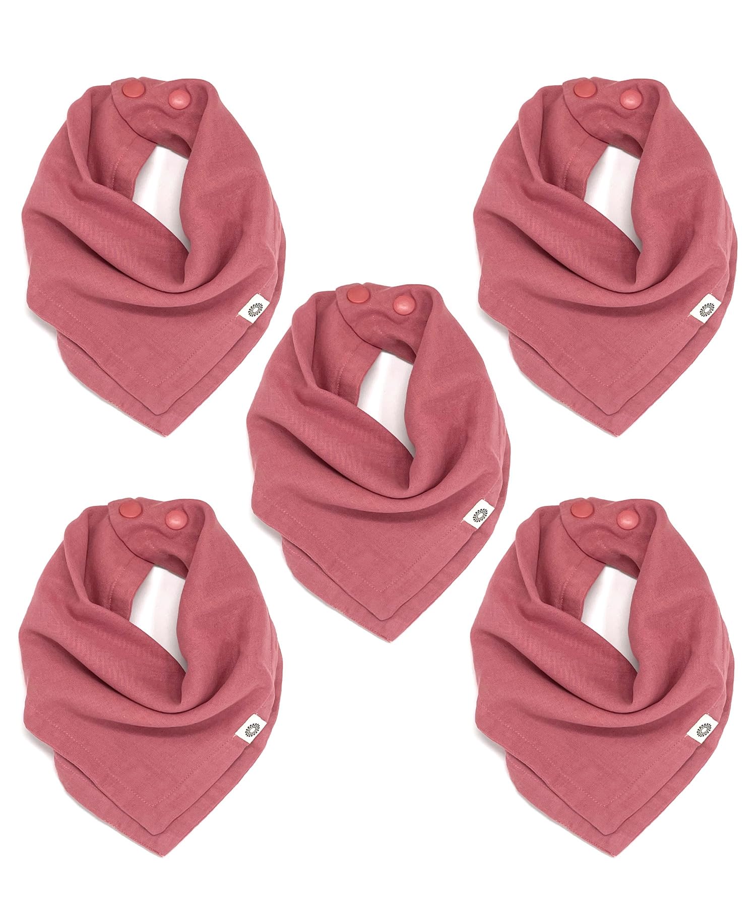 Kishu Baby Indi Organic Baby Bandana Bibs – Fairtrade 4-Way Reversible Drool Bibs for Boys & Girls – Unisex (Set of 5) (Dusty Rose)
