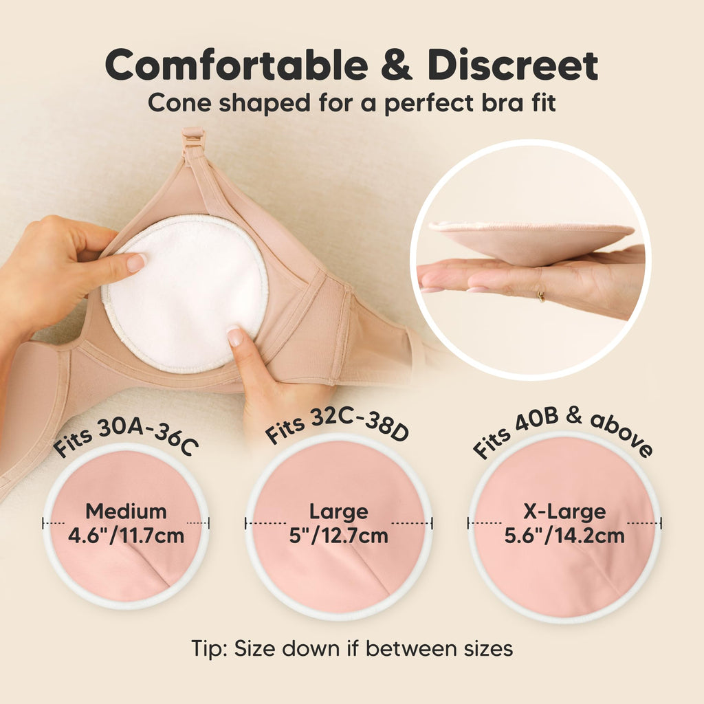 Organic Nursing Pads, 14 Washable Breast Pads,Wash Bag (Lovelle, L 4.6")
