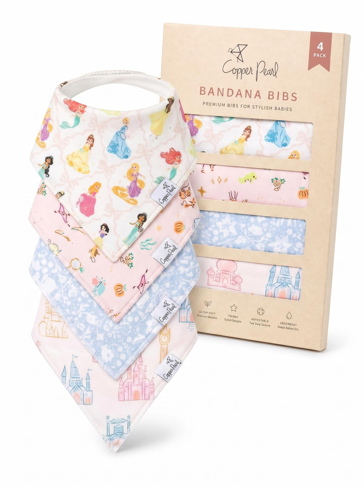 Copper Pearl Baby Bibs for Baby Boy or Girl – Bandana Drool Bibs for Teething, Absorbent Bibs for Eating, Newborn to Toddler, 4 Pack, Black Basics