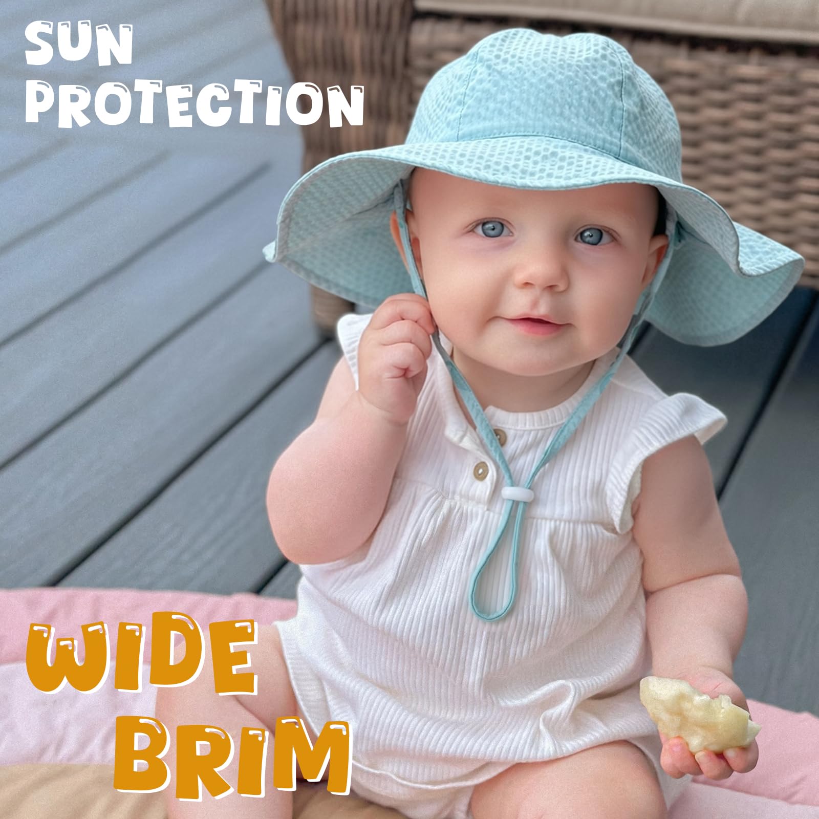 HONGTEYA Baby Sun Hat Wide Brim Adjustable Toddler Beach Bucket Hat