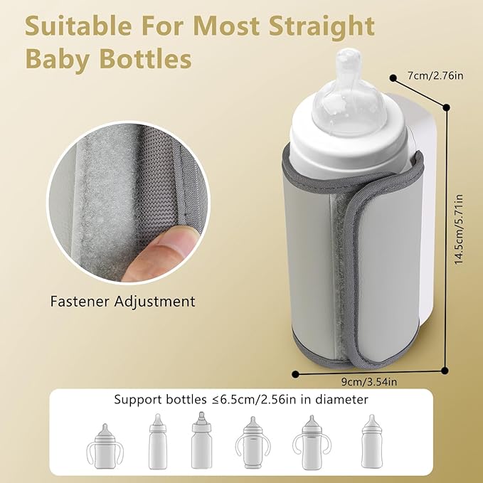 Portable Bottle Warmer for Travel, Instant Heating & Constant Warming, Portable Baby Bottle Warmer On The Go for Breastmilk, Large Capacity Battery-Powered & Rechargeable, Temperature Display