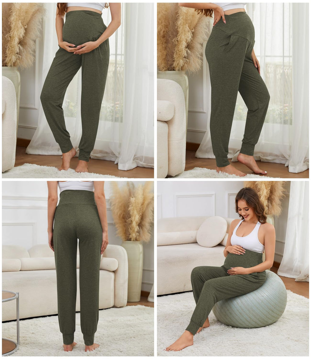 Tjukufpa 3 Pack Women's Maternity Sweatpants Over The Belly Pregnancy Jogger Pants Stretchy Maternity Pants with Pockets